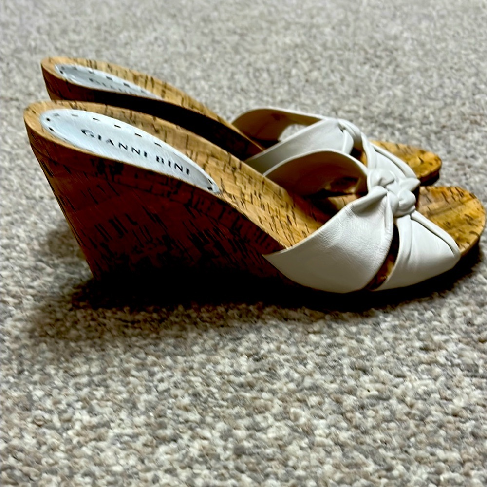 Gianni Bini White Wedge Sandals with Cork Heel